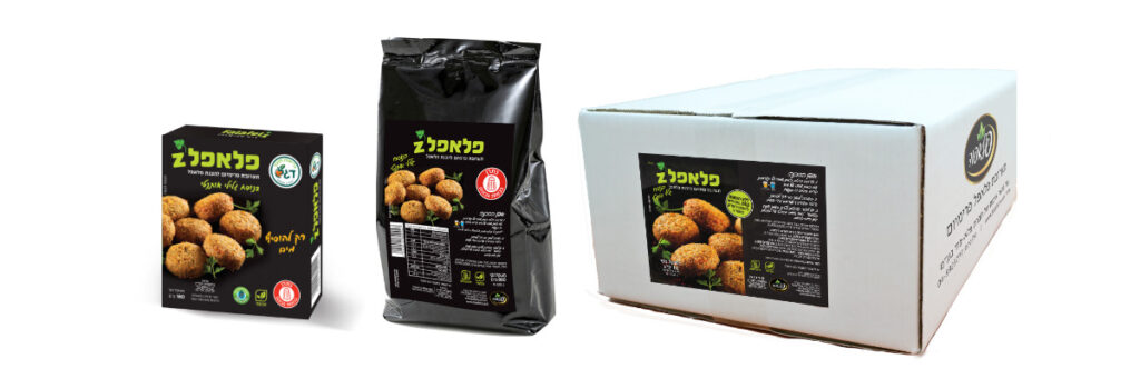 תערובת פלאפלז במגוון אריזות: קופסה, שקית וקרטון סיטונאי